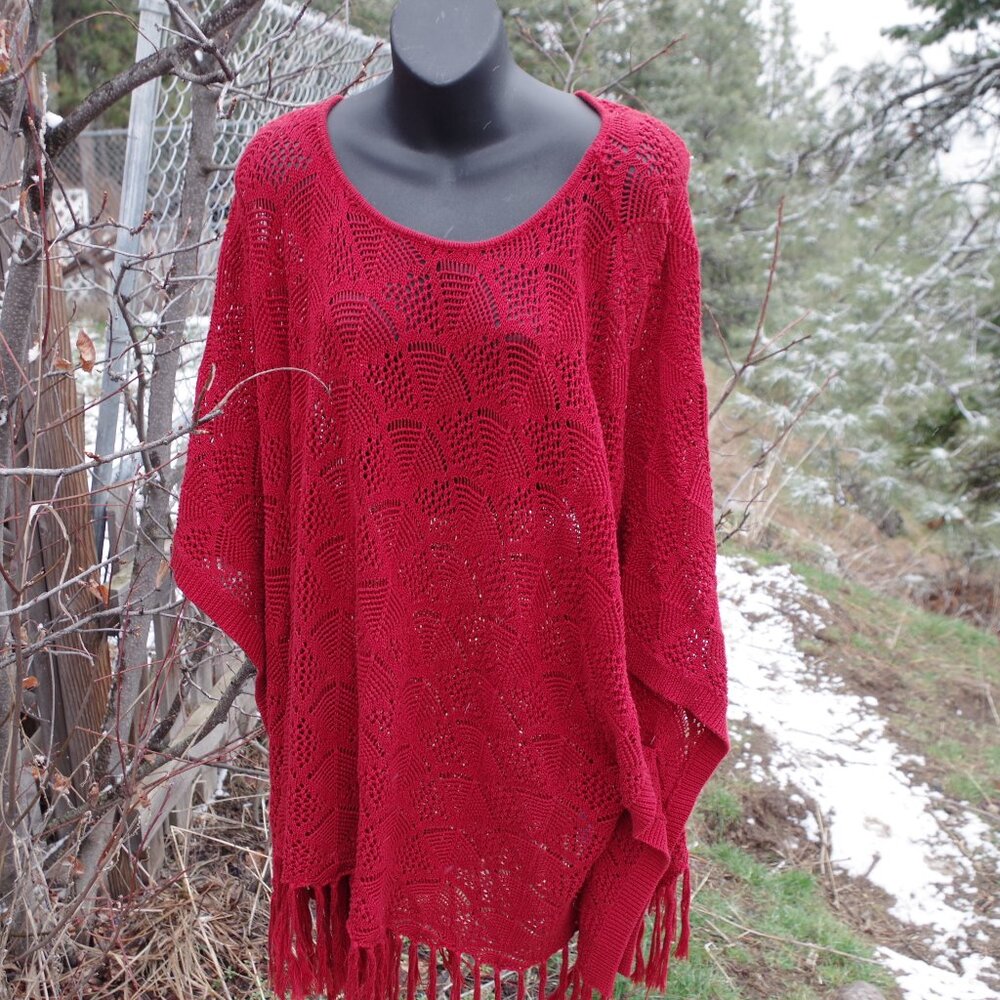Grace & Lace Burgundy Ladies  Poncho